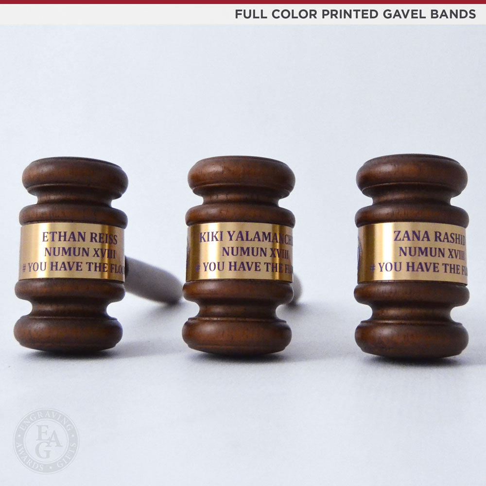 10-1/2" Deluxe Walnut Finish Gavel with Gift Box - Full Color Printed Gavel Bands