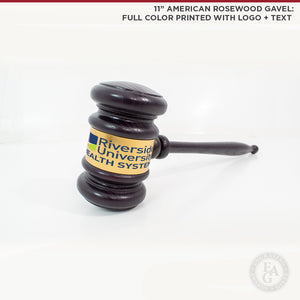 11" American Rosewood Gavel: Full Color Printed with Logo and Text