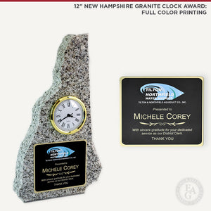 12" New Hamsphire Granite Clock Award with Full Color Printed Logo