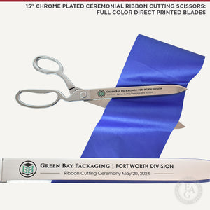 Custom 15" Chrome Plated Ceremonial Ribbon CUtting Scissors: Full Color Direct Printed Blades