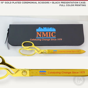 15" Gold Plated Ceremonial Scissors and Black Presentation Case: Full Color Printing