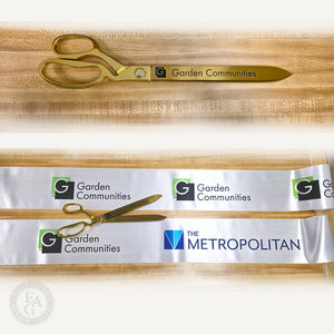 15" Gold Scissors with Laser Engraved Blades and 6" Satin Ribbon with Full Color Printing