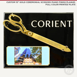 Custom 15" Gold Ceremonial Scissors Piano Finish Plaque: Full Color Printed Plate