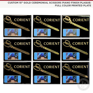 Custom 15" Gold Ceremonial Scissors Piano Finish Plaque: Full Color Printed Plate - Large Group Project