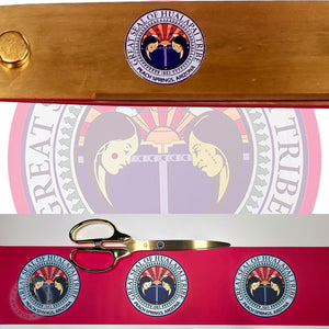 18" Full Color Printed Satin Ribbon with Full Color Printed 36" Gold Plated Handle Gold Scissors