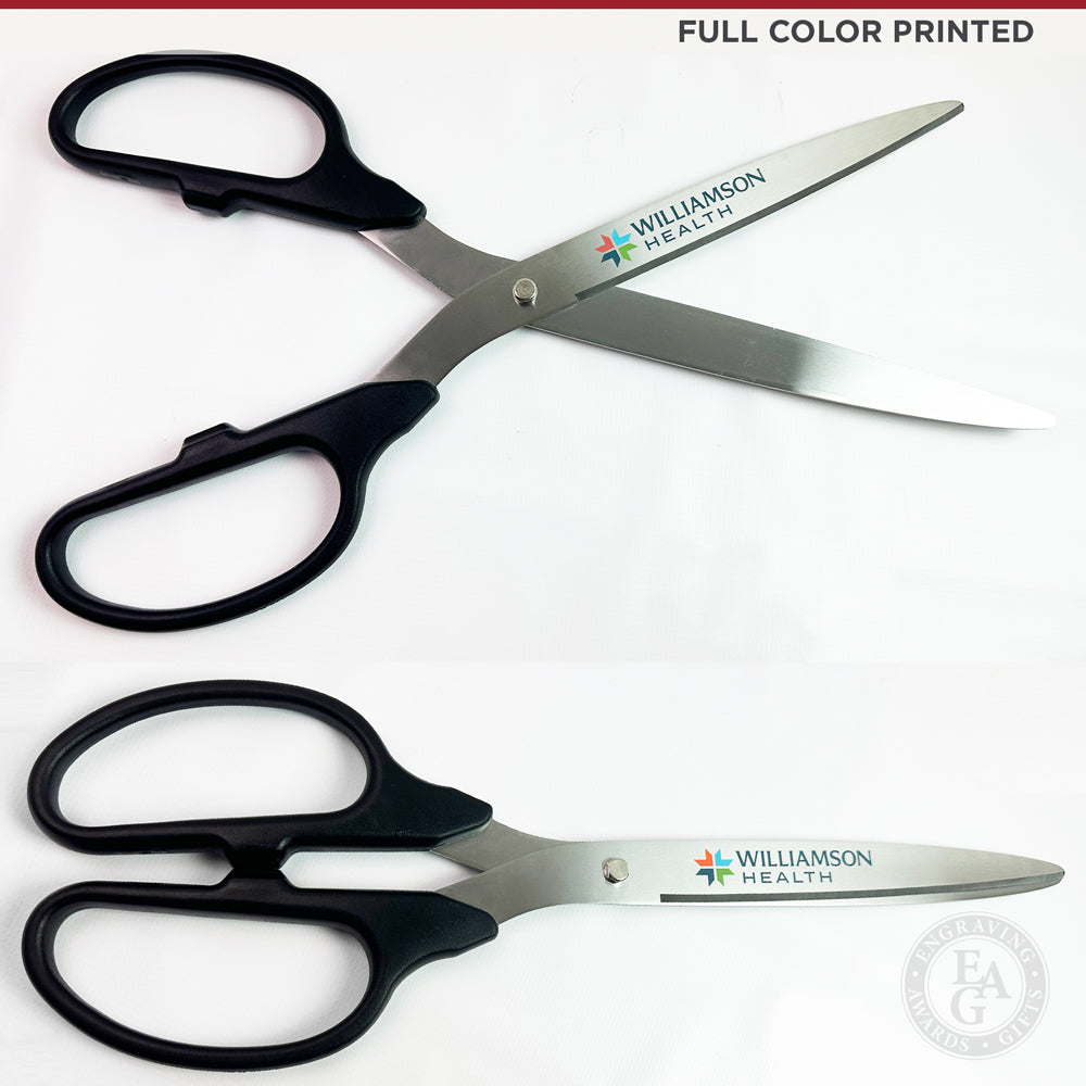 25 Blue Ribbon Cutting Scissors with Silver Blades - Engraving