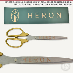 25" Gold Handle Ceremonial Scissors with Silver Blades and 12" Full Color Printing on Scissors and Ribbon