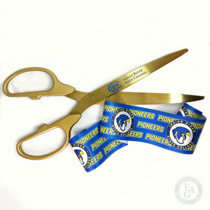 6" Custom Full Color Printed Ribbon w/ 36" gold ribbon cutting scissors with gold blades - full color printed
