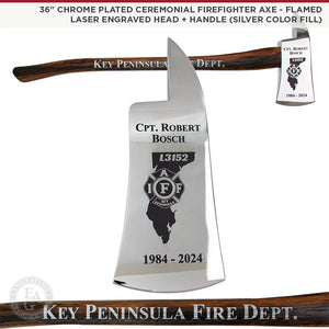 36" Chrome Plated Ceremonial Firefighter Axe - Flamed