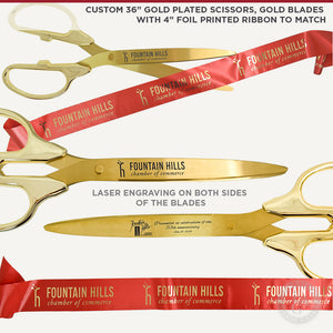 Custom 36" Gold Plated Scissors, Gold Blades with 4" Foil Printed Ribbon to Match