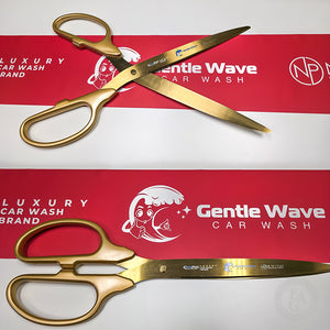 36" Gold Plated Scissors with Gold Handles and 12" Custom Printed Ribbon