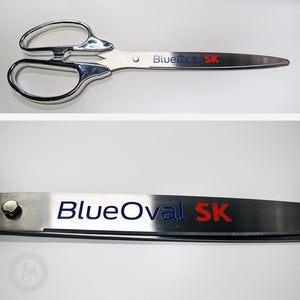 36" Silver Ribbon Cutting Scissors with Chrome Plated Handles - Full Color Printed Logo