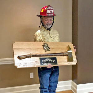 42x16 Oak Firefighter Award Plaque - Gold Axe