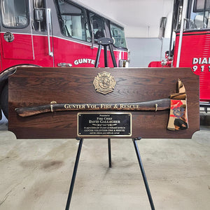 42x16 Walnut Firefighter Award Plaque - Gold Axe