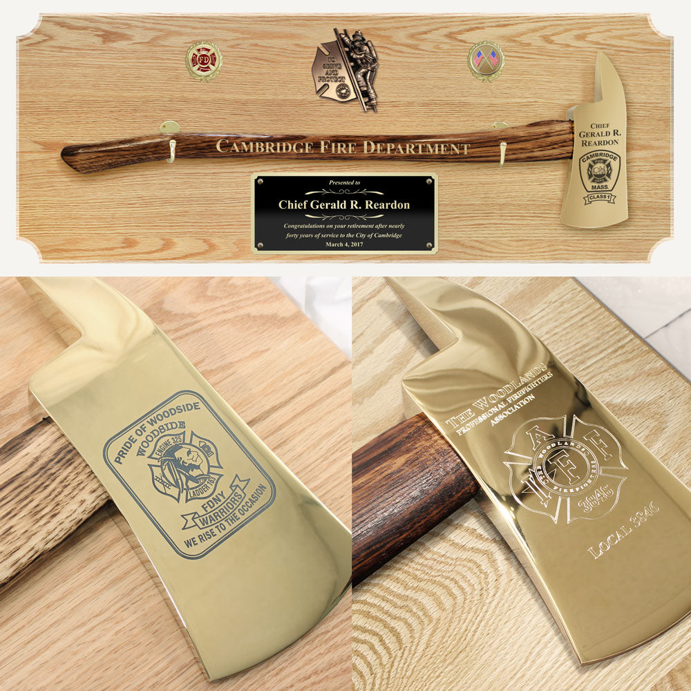 42x16 Oak Firefighter Award Plaque - Gold Axe