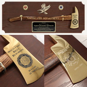 42x16 Walnut Firefighter Award Plaque - Gold Axe