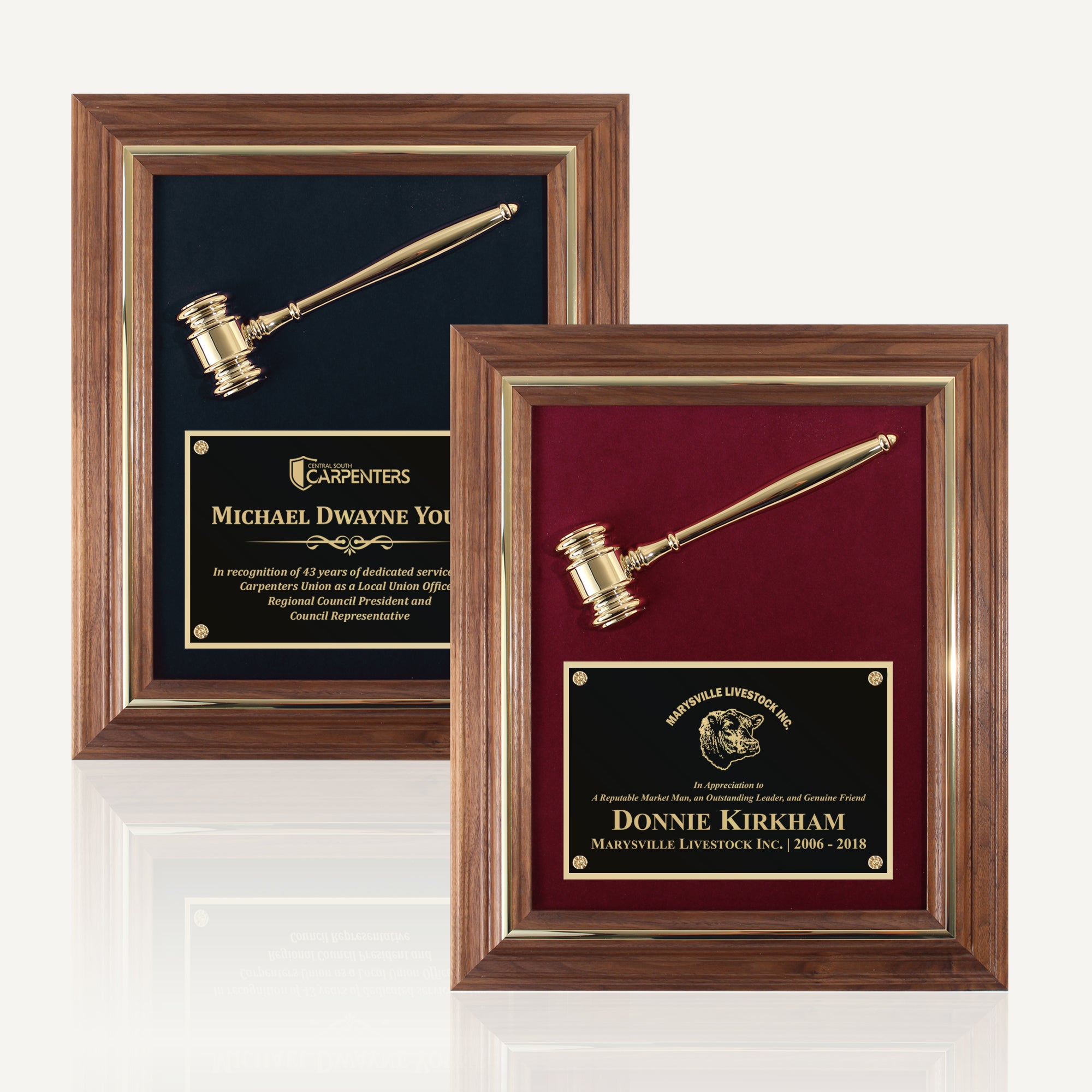 Custom Walnut Wood Gavel Plaque Award With Insert - Crystal Images