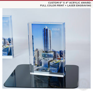 6x4 Acrylic Award, Custom Full Color Printing and Laser Engraved Acrylic