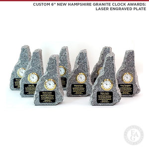 Custom 6" New Hampshire Granite Clock Awards: Laser Engraved Plates