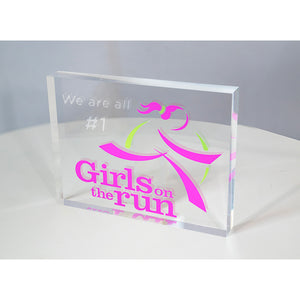 6" x 8" Acrylic rectangle award can you personalized in portrait or landscape orientation with laser engraving and full color printing. Design your own award.