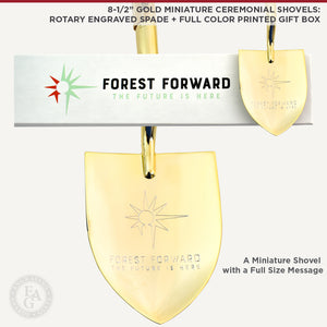 8-1/2" Gold Miniature Ceremonial Shovels: Rotary Engraved Spade and Full Color Printed Gift Box