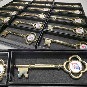 8" Gold Key with Flat Stem - Full Color Printed Disc and Printed Stem