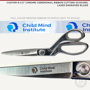 Custom 9-1/2" Chrome Ceremonial Ribbon Cutting Scissors: Laser Engraved Blade