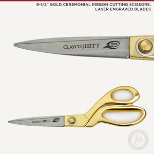 9-1/2" Gold Ceremonial Ribbon Cutting Scissors: Laser Engraved Blades