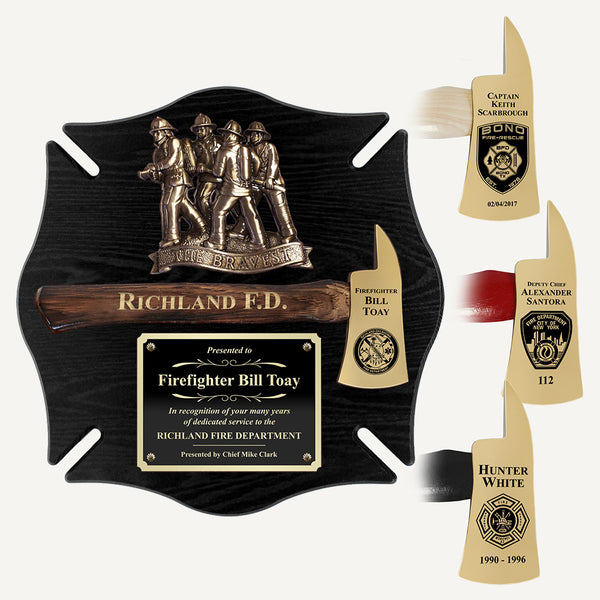 18x18 Black Maltese Cross Firefighter Plaque - Gold Axe