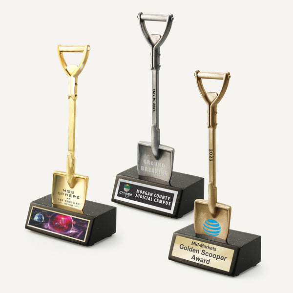 Custom Miniature Shovel Award on Black Base - Engraving, Awards & Gifts