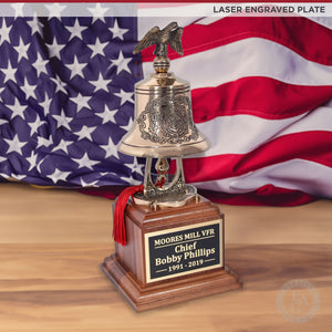 Firefighter Cast Bronze Bell Award - Laser Engraved Plate