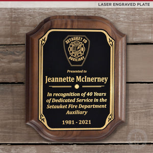 Genuine Walnut Firefighter Award Plaque - Laser Engraved Plate