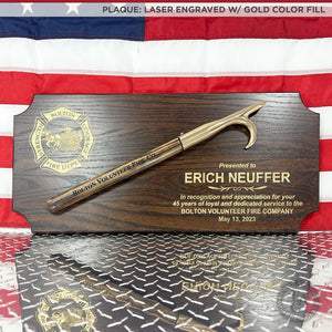 28" x 12" Walnut Firefighter Pike Pole Award Plaque - Brass