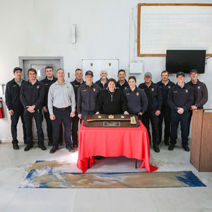 42x16 Walnut Firefighter Award Plaque - Gold Axe