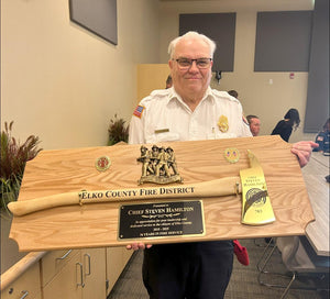 42x16 Oak Firefighter Award Plaque - Gold Axe