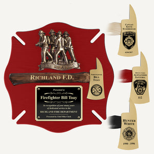 18x18 Red Maltese Cross Firefighter Plaque - Gold Axe