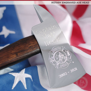 Chrome Plated Axe - Flamed Handle - Rotary Engraved Axe Head