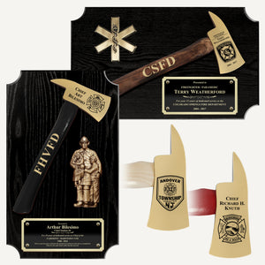 20" x 12" Black Firefighter Axe Award Plaque - Gold