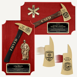 20" x 12" Red Firefighter Axe Award Plaque - Gold
