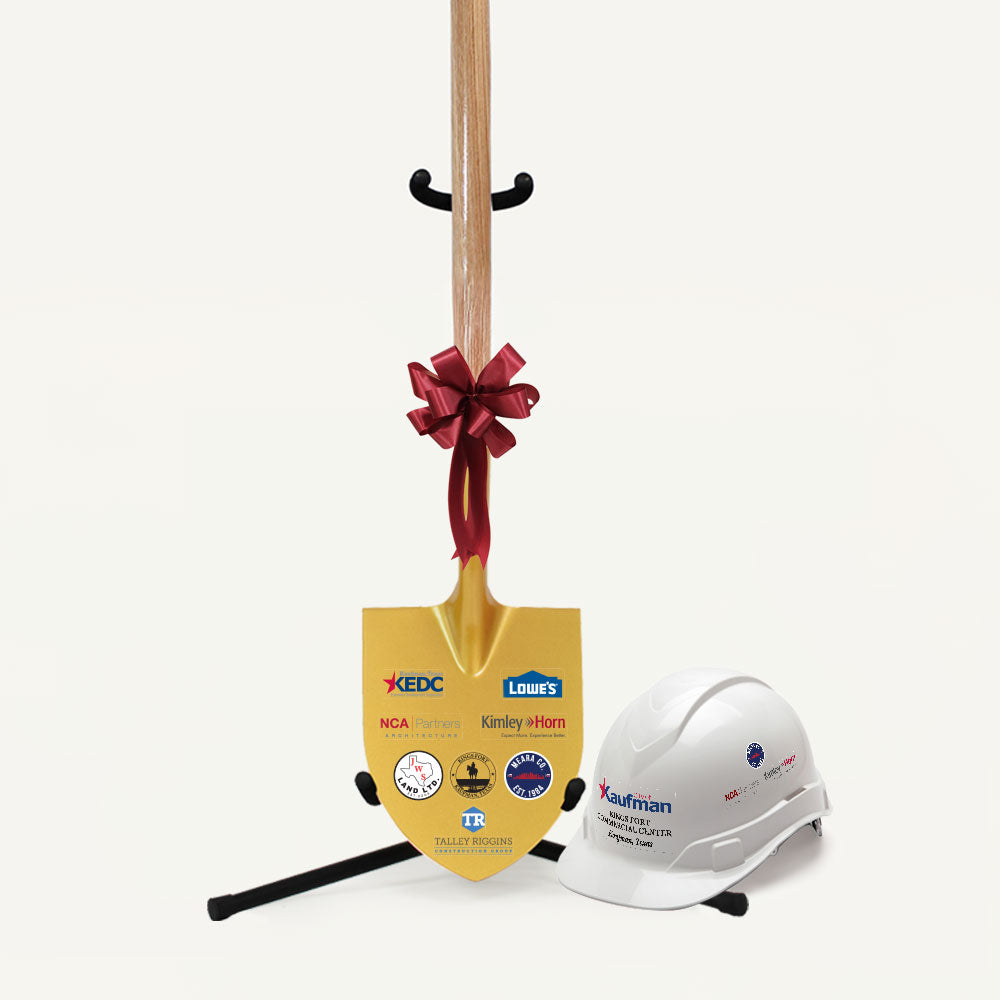 Groundbreaking Ceremonial Shovel Kit - Exclusive Specialty Style Spade - Gold Finish Long Handle