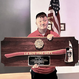 42x16 Walnut Firefighter Award Plaque - Chrome Axe