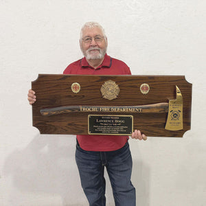 42x16 Walnut Firefighter Award Plaque - Gold Axe