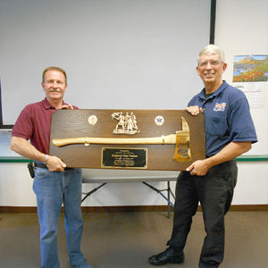 42x16 Walnut Firefighter Award Plaque - Gold Axe