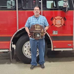 18x18 Walnut Maltese Cross Firefighter Plaque - Gold Axe