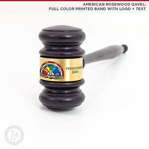 American Rosewood Gavel: Full Color Printed Band with Logo and Text