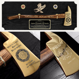 42x16 Firefighter Award Plaque, Black Finish, with Gold Axe
