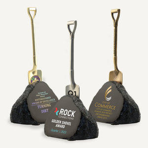 Custom Boulder Rock Miniature Shovel Award