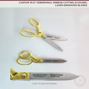 Custom 10.5" Ceremonial Ribbon Custting Scissors: Laser Engraved Blades