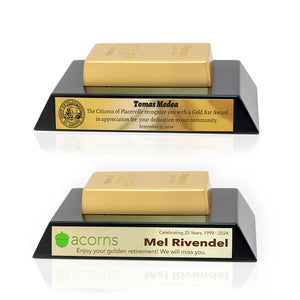 Gold Bar Award with a Choice of Laser Engraved or Full Color Printed Plate