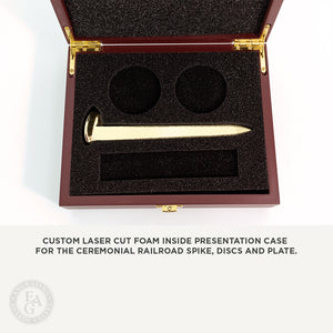 Ceremonial Railroad Spike Presentation Case with custom cut foam on the inside